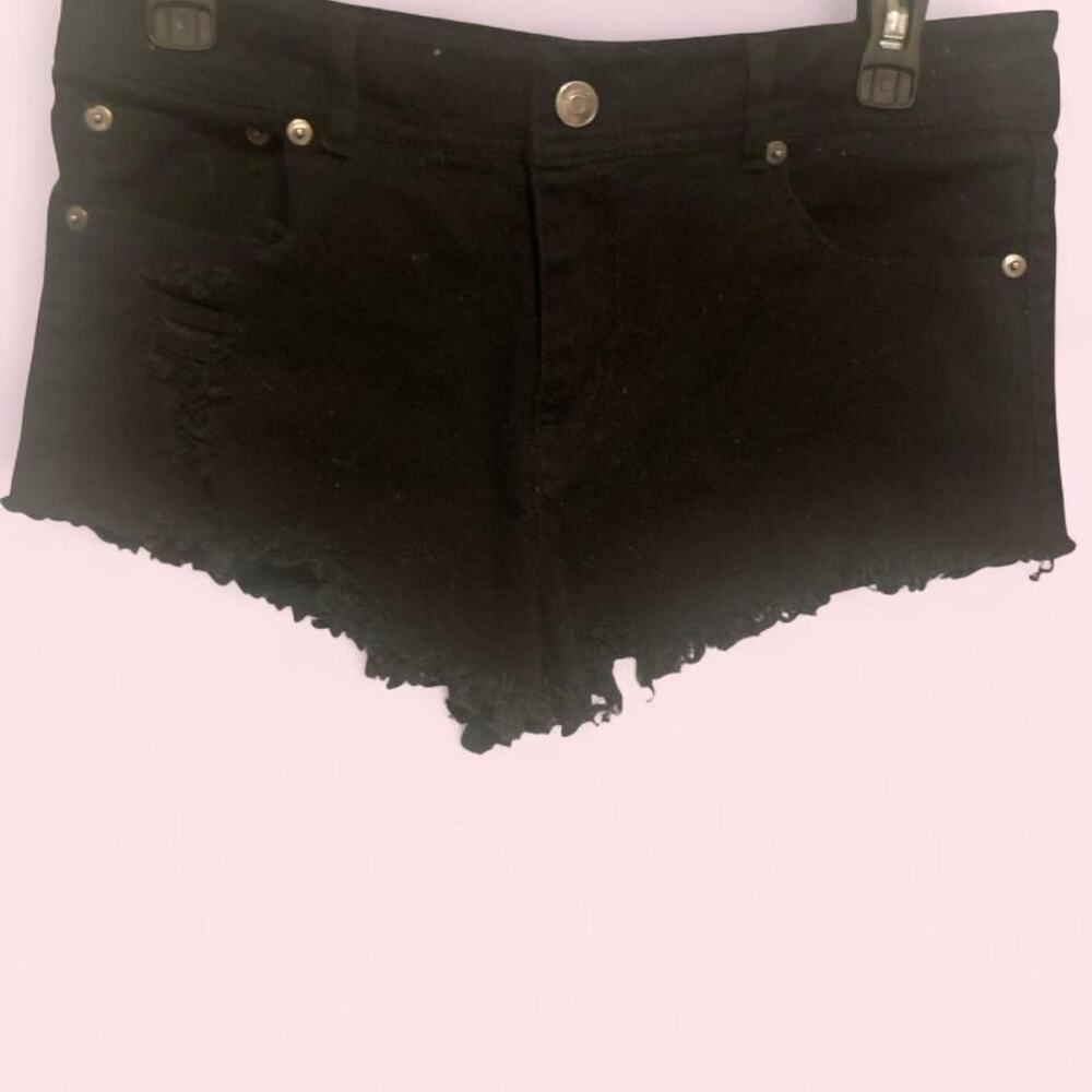Black denim shorts with frayed - Picture 1 of 3